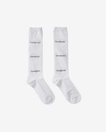 3排Logo印刷長襪/白色