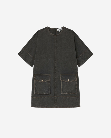 黃車線水洗紋口袋洋裝