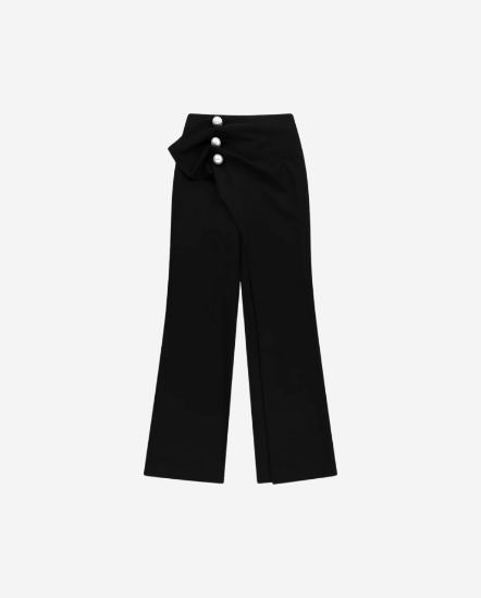 珍珠皺摺排釦長褲