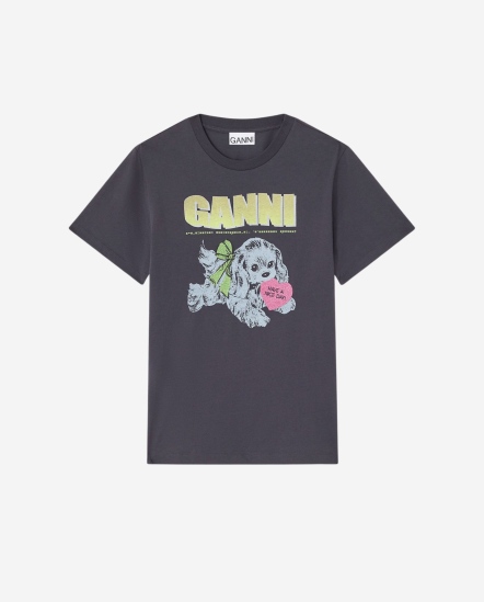 叼愛心小狗短袖T/黑色