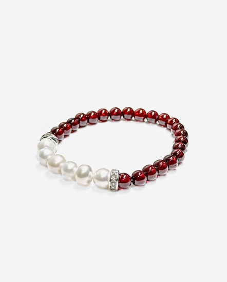 榴光暖脈 石榴石x珍珠 水晶手串 6mm