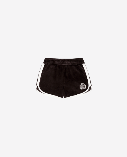 NY Crest-稻穗標白條絨面短褲 / 黑巧克力色
