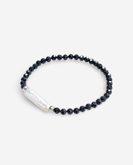 澄黑映月 長珍珠x黑尖晶石 水晶手串