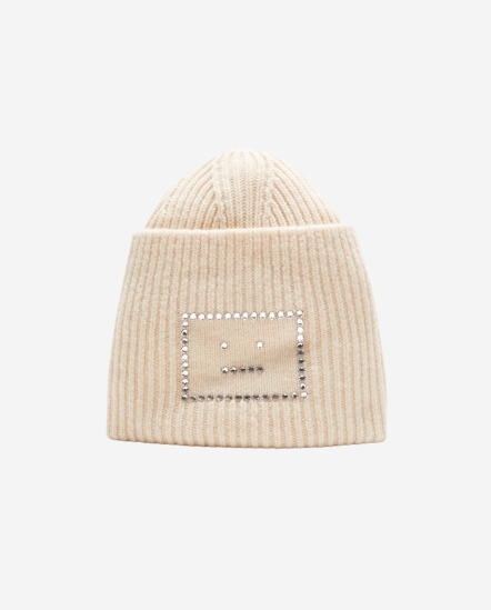 寬版水鑽方塊臉徽標毛帽