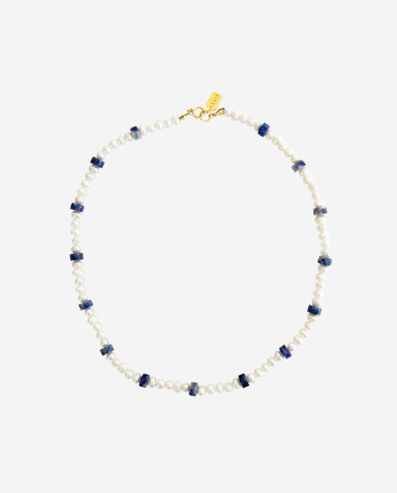 Blue Point Stone & Pearl-珍珠串接藍點石項鍊