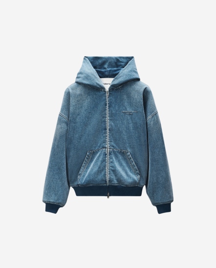 Logo螺紋襬水洗帽T外套