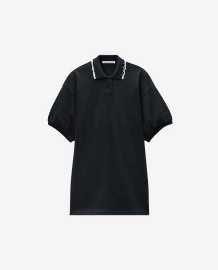 Logo織帶領Polo短袖洋裝/黑色
