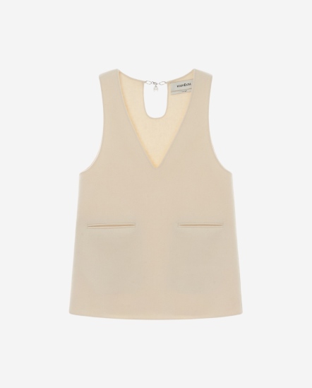 後珍珠鉤式毛料背心洋裝