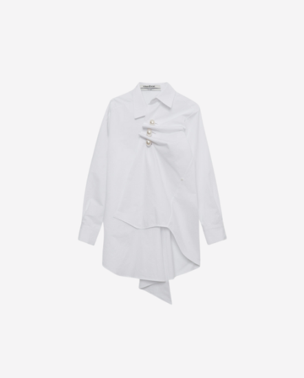 珍珠扣不對稱襯衫/白色