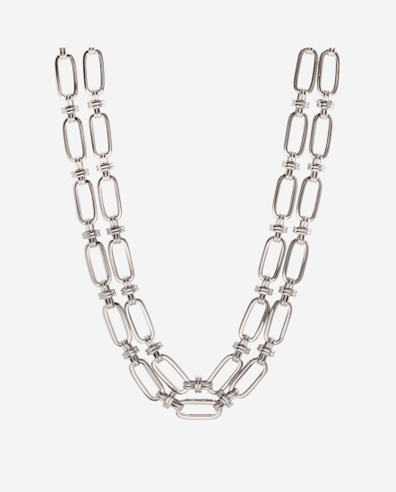 Isabella迴紋針鎖鏈雙層項鍊/銀色 
