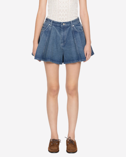 大褶襉牛仔短褲