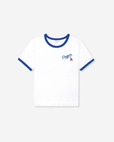 Dodgers Serif Ringer-道奇小字撞色邊短T/藍白
