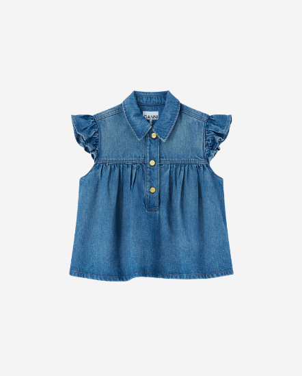 荷葉飛袖牛仔上衣