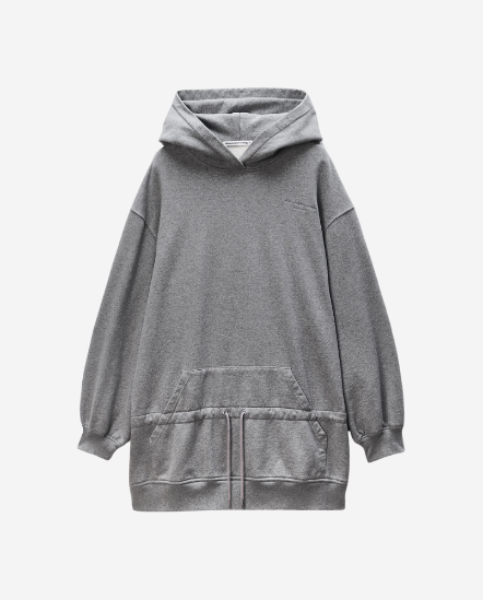 低腰抽繩帽T洋裝/灰色