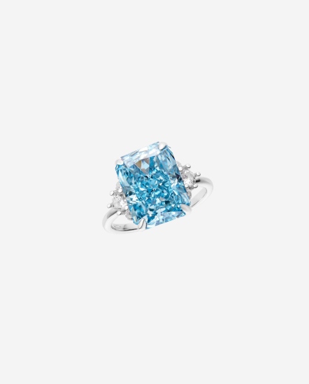 Cara Blue-大方形切割藍色單鑽連鑽戒