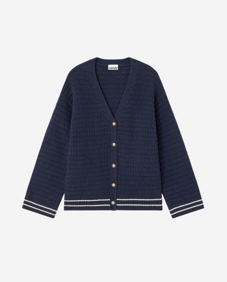 下擺白條針織外套