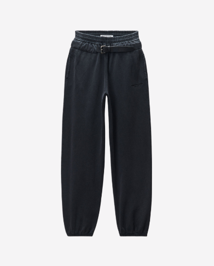 低腰皮帶縮口棉褲/黑灰