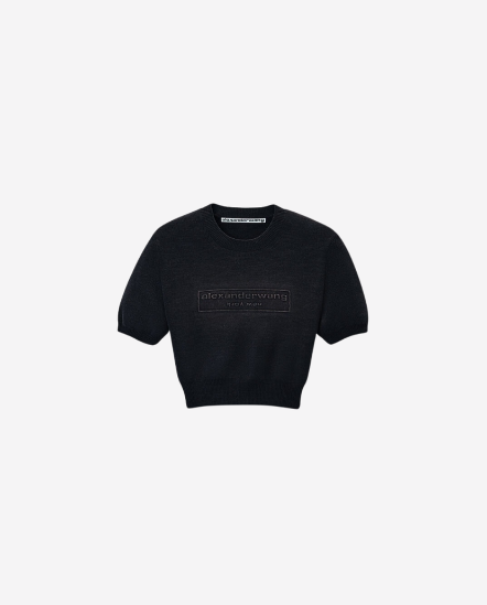 方框徽標短版針織衣/黑色