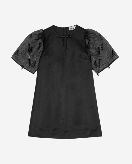 歐根紗袖蝴蝶結洋裝