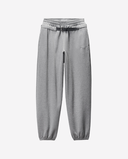 低腰皮帶縮口棉褲/灰色