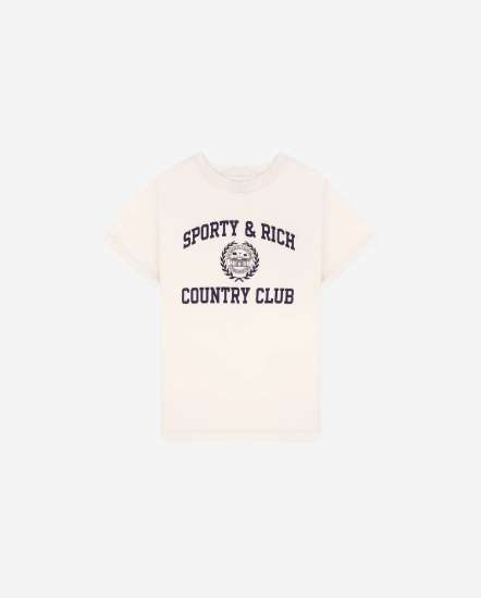 Varsity Crest-藍字稻穗徽標合身短袖T/米白