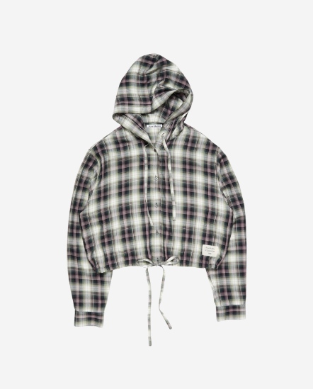 格紋配色帽T襯衫