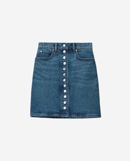 刷色排釦牛仔短裙