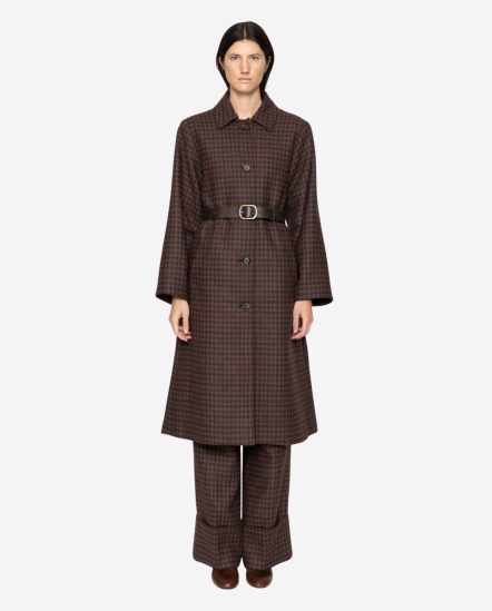 撞色藍格紋大衣外套