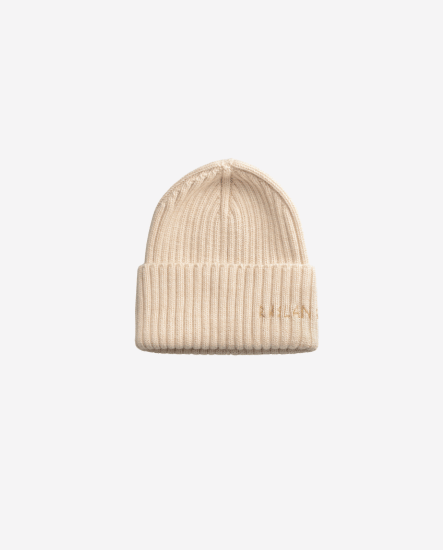 配色繡線字毛帽 100% wool/米白