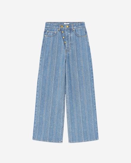 直條刷色牛仔長褲