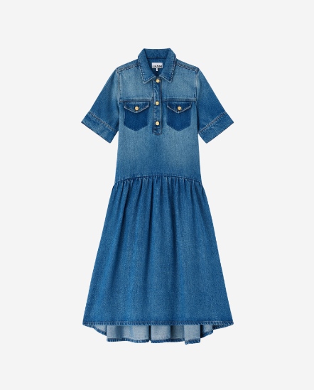 刷色牛仔襯衫洋裝