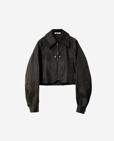 三角缺口尼龍短外套/黑色