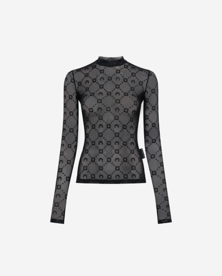 微立領菱格紋月亮透膚衣