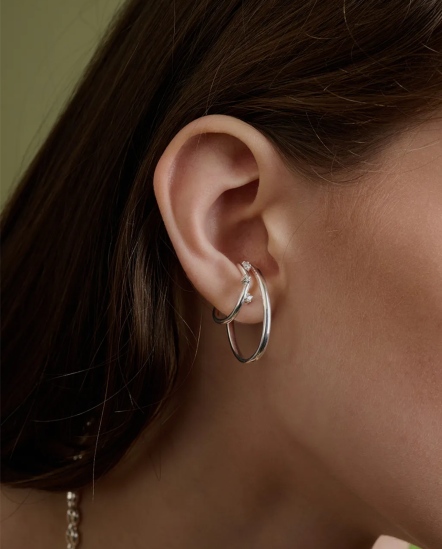 Celestial Arch-雙圈弧形閃鑽耳扣/單