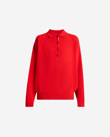 U型線Polo領針織衣/紅色