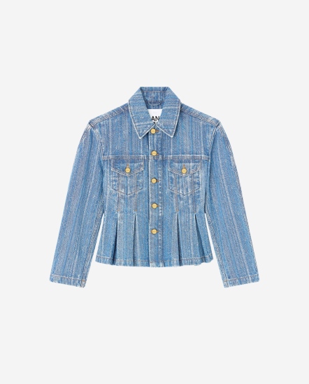 直條刷色壓褶牛仔外套