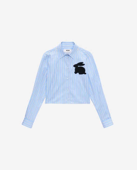 兔子布貼長袖襯衫