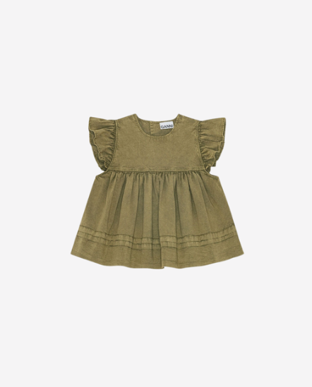 水洗荷葉飛袖衣/橄欖綠