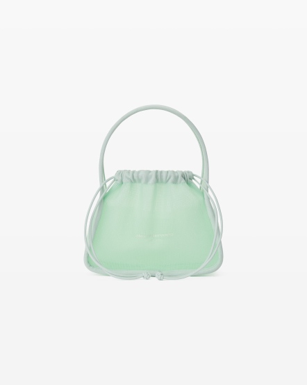 膠印Logo針織抽繩小包/粉綠色