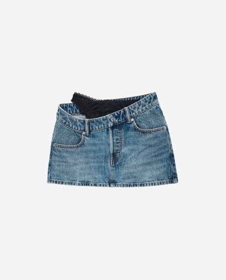 蕾絲內搭牛仔短裙