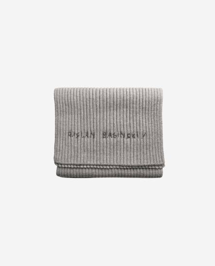 配色刺繡字羊毛圍巾/灰色