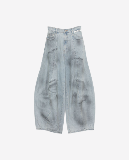 灰黑噴染氣球闊型牛仔褲/牛仔藍