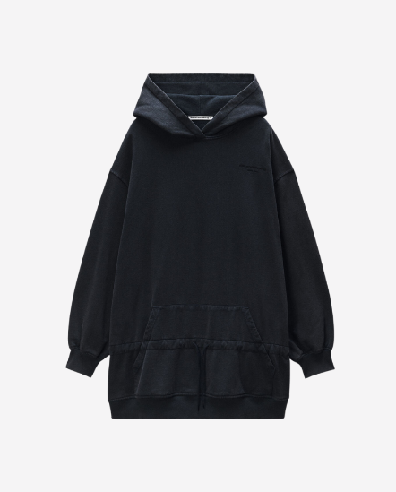 低腰抽繩帽T洋裝/黑灰