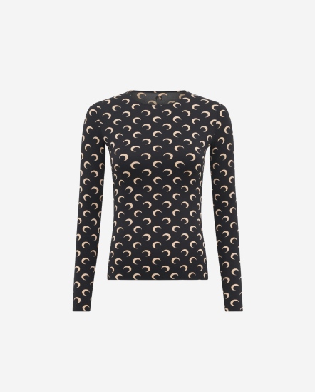 滿版月亮長袖貼身衣/腰身版/黑色