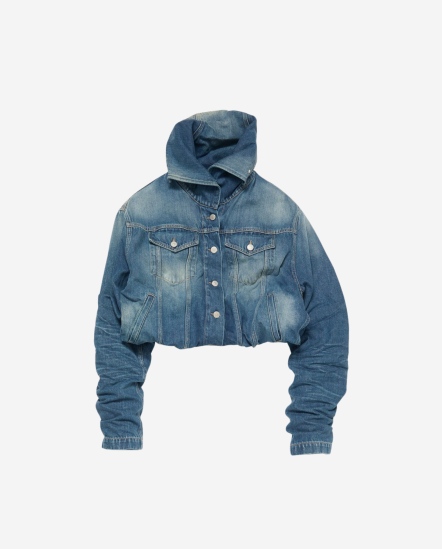 超高領皺褶袖牛仔外套