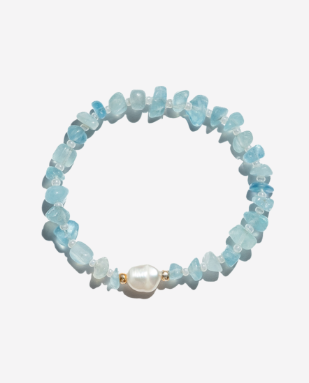 Aquamarine 海水藍寶水晶+珍珠手鍊