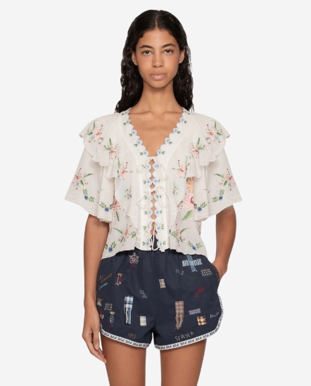 Serafina扇形花邊小蘭花短袖衣