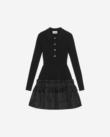 拼縐摺裙擺針織洋裝