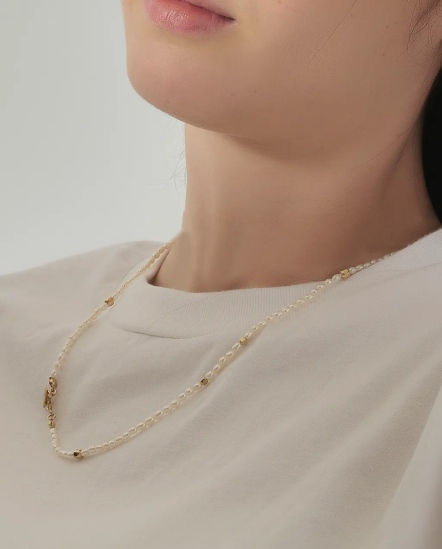 Gold & Pearl-金珠串接小珍珠項鍊52cm