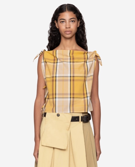 Copeland一字領綁結格紋上衣